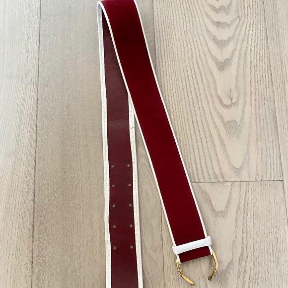Vintage Givenchy Suede Burgundy and White Leather Piped Belt main image 9